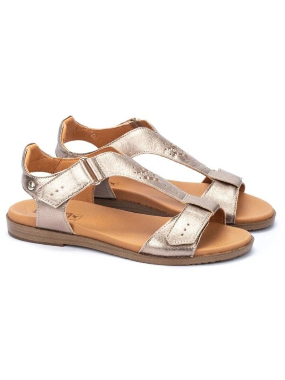 PIKOLINOS Formentera Womens Metallic Leather Flat Sandals Stone Size 39 / US 8.5